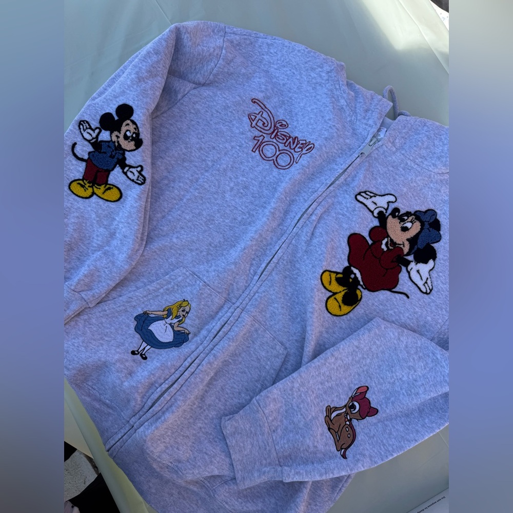 Disney Light Gray Zip-Up with Mickey Mouse Design
